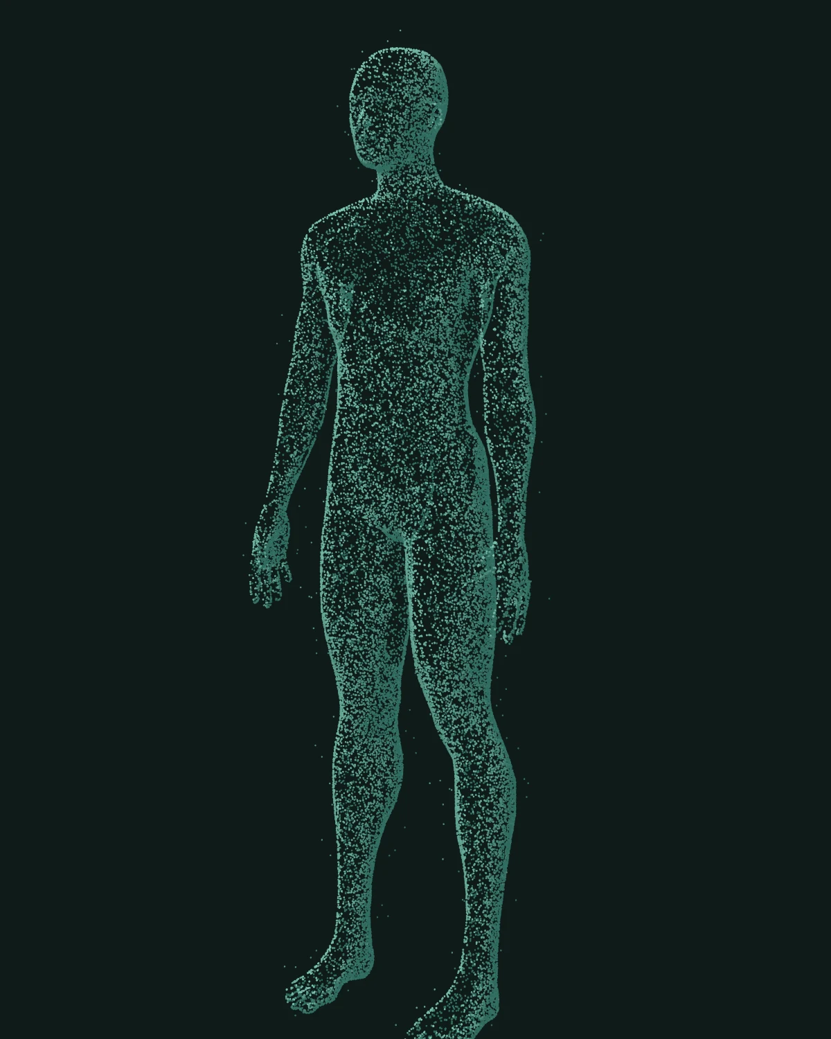 Stipple volume, three-quarter view, on night