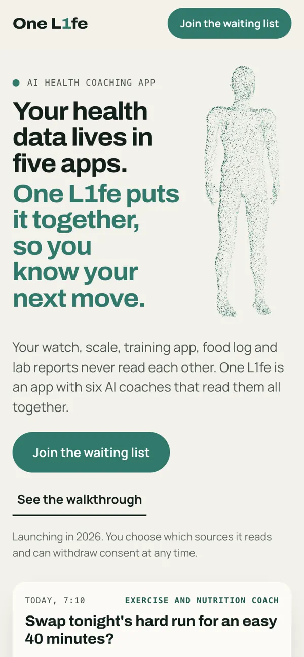 Variant A on a phone: light paper ground, the stippled Twin beside the headline.