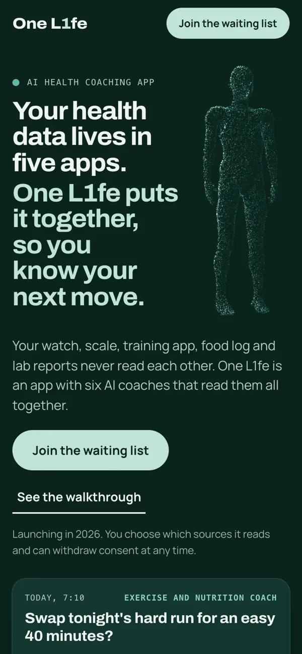 Variant B on a phone: deep emerald ground, the glowing Twin beside the headline.